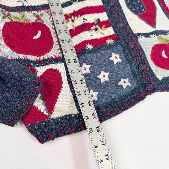 Heirloom Collectibles Sweater Womens XL Patriotic Heart Cardigan Patchwork USA* - Picture 5 of 9